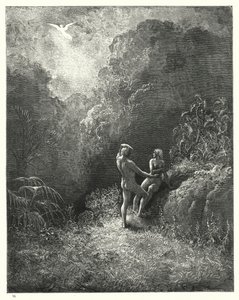 ミルトンズパラダイスロストのギュスターヴドールによるイラスト、第8巻、652行目、653行目 作： Gustave Dore